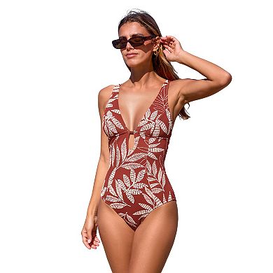Women's Cupshe Deep V-Neck Keyhole Cutout One-Piece Swimsuit