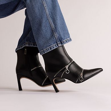 Journee Catoa Women's Pointed Toe Zipper Detail Stiletto Heel Ankle Boots