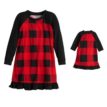 Toddler Girl Jammies For Your Families® Buffalo Check Gown & Matching Doll Gown Set