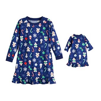 Toddler Girl Jammies For Your Families® Holiday Jumble Pajama Gown & Matching Doll Gown Set
