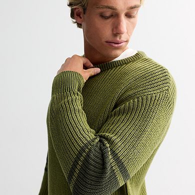 Men's Sage & Steel Long Sleeve Varsity Stripe Shaker Stitch Sweater Pullover