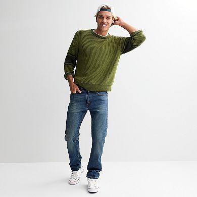 Men's Sage & Steel Long Sleeve Varsity Stripe Shaker Stitch Sweater Pullover