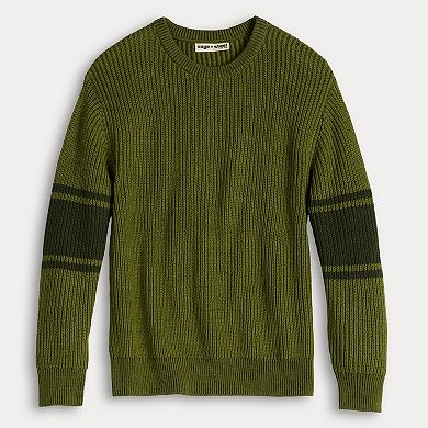Men's Sage & Steel Long Sleeve Varsity Stripe Shaker Stitch Sweater Pullover