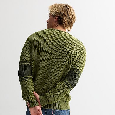 Men's Sage & Steel Long Sleeve Varsity Stripe Shaker Stitch Sweater Pullover