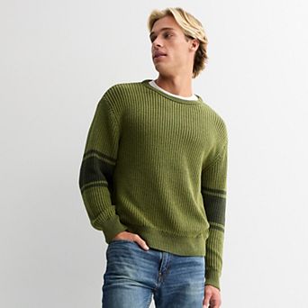 Men's Sage and Steel Varsity Stripe Crewneck Sweater