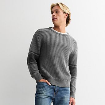 Men's Sage and Steel Varsity Stripe Crewneck Sweater
