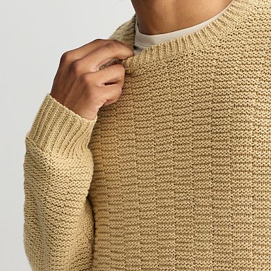 Men's Sage and Steel Textured Waffle Crewneck Sweater