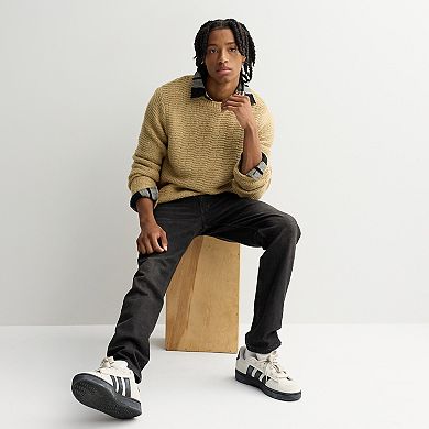 Men's Sage and Steel Textured Waffle Crewneck Sweater