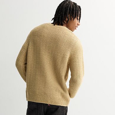 Men's Sage and Steel Textured Waffle Crewneck Sweater