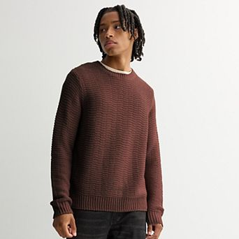 Men's Sage and Steel Textured Waffle Crewneck Sweater
