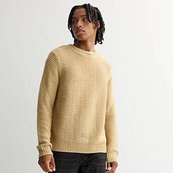 Men's Sage and Steel Textured Waffle Crewneck Sweater