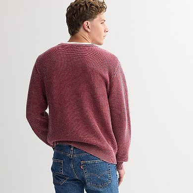 Men's Sage and Steel Washed Textured Crewneck Sweater