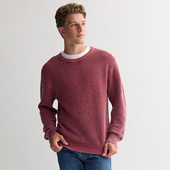 Men's Sage and Steel Washed Textured Crewneck Sweater