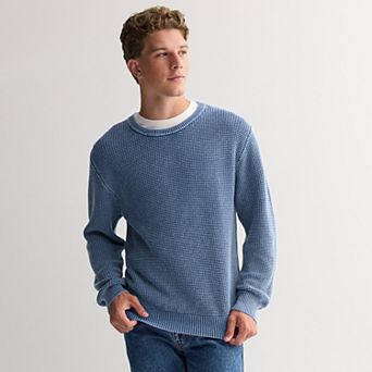 Men's Sage and Steel Washed Textured Crewneck Sweater