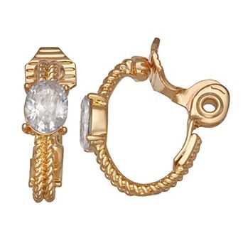 Napier Gold Tone Crystal Social Cubic Zirconia Oval Hoop Earrings