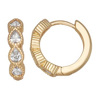 Napier Gold Tone Crystal Social Cubic Zirconia Huggie Earrings