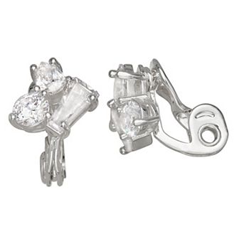 Napier Silver Tone Crystal Cubic Zirconia Stone Drop Earrings