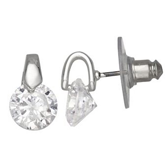 Napier Silver Tone Crystal Cubic Zirconia Drop Earrings