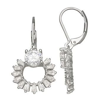Napier Silver Tone Crystal Cubic Zirconia Drop Leverback Earrings