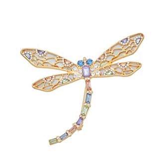 Napier Gold Tone Pink Box Elevated Dragonfly Pin