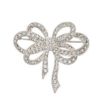 Napier Silver Tone Crystal Box Elevated Bow Pin