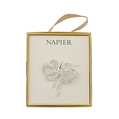 Napier Silver Tone Crystal Box Elevated Bow Pin
