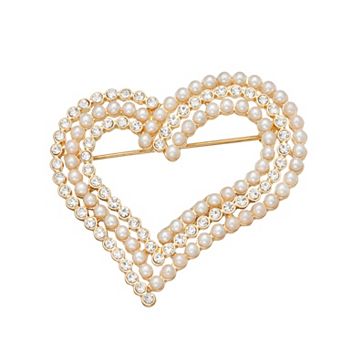 Napier Gold Tone White Pearl Box Elevated Heart Pin