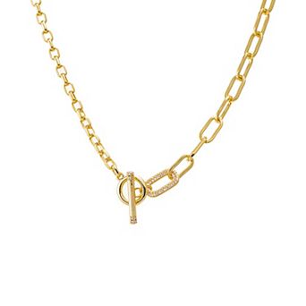 Eden By Adina Eden 14k Gold Over Brass Cubic Zirconia Accented Toggle Multi Chain Necklace
