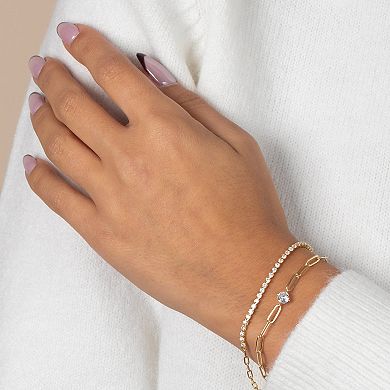 Eden By Adina Eden 14k Gold Plated Cubic Zirconia Solitaire Paperclip Bracelet