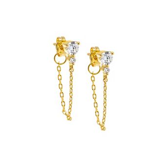 Eden By Adina Eden 14k Gold Plated Double Cubic Zirconia Chain Front Back Stud Earrings