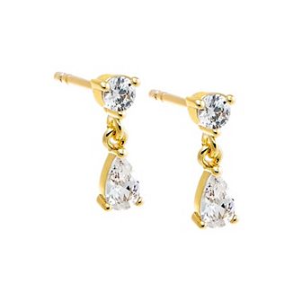 Eden By Adina Eden 14k Gold Plated Round Cubic Zirconia Teardrop Dangling Stud Earrings