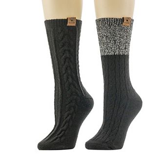 Women's Bearpaw 2 pk Large Cable Crew Socks