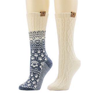 Women's Bearpaw 2 pk Fair Isle & Cable Crew Socks
