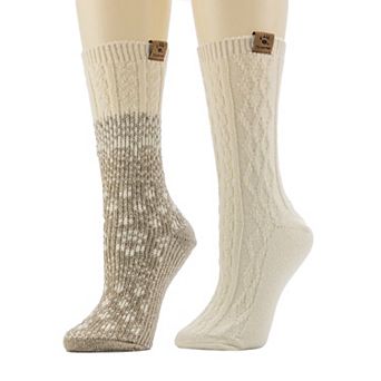 Women's Bearpaw 2 pk Fair Isle & Cable Crew Socks