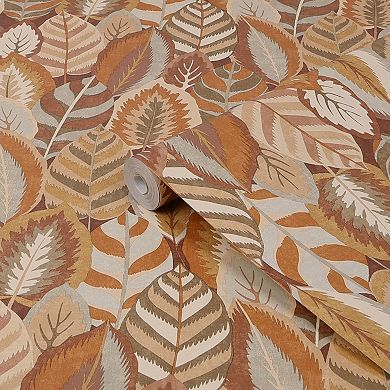 Sublime Arty Leaves Brown Wallpaper