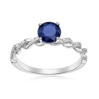 Gemminded 10k White Gold Sapphire & 1/10 Carat T.W. Diamond Ring
