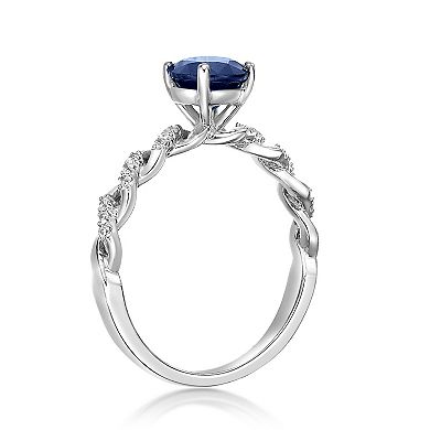 Gemminded 10k White Gold Sapphire & 1/10 Carat T.W. Diamond Ring