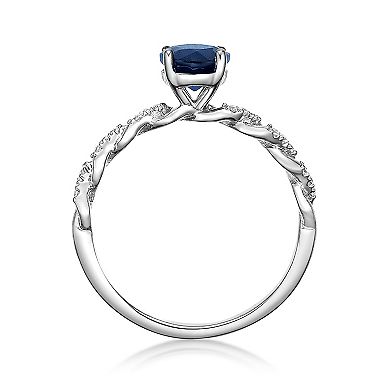 Gemminded 10k White Gold Sapphire & 1/10 Carat T.W. Diamond Ring