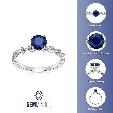 Gemminded 10k White Gold Sapphire & 1/10 Carat T.W. Diamond Ring