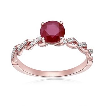 Gemminded 10k Rose Gold Ruby & 1/10 Carat T.W. Diamond Ring