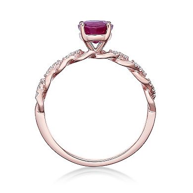 Gemminded 10k Rose Gold Ruby & 1/10 Carat T.W. Diamond Ring