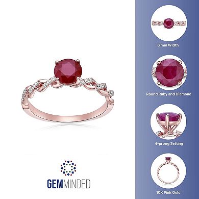 Gemminded 10k Rose Gold Ruby & 1/10 Carat T.W. Diamond Ring