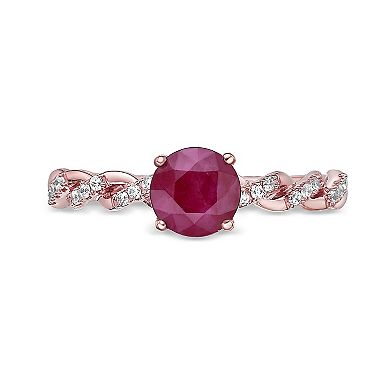 Gemminded 10k Rose Gold Ruby & 1/10 Carat T.W. Diamond Ring