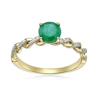 Gemminded 10k Gold Twist Band Emerald & 1/10 Carat T.W. Diamond Ring