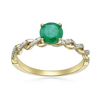 Gemminded 10k Gold Twist Band Emerald & 1/10 Carat T.W. Diamond Ring
