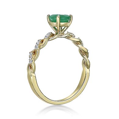 Gemminded 10k Gold Twist Band Emerald & 1/10 Carat T.W. Diamond Ring