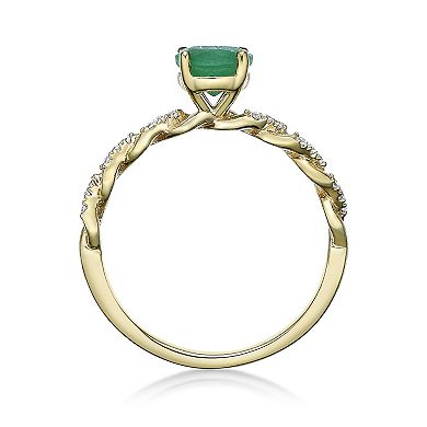 Gemminded 10k Gold Twist Band Emerald & 1/10 Carat T.W. Diamond Ring