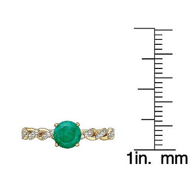 Gemminded 10k Gold Twist Band Emerald & 1/10 Carat T.W. Diamond Ring