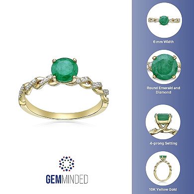 Gemminded 10k Gold Twist Band Emerald & 1/10 Carat T.W. Diamond Ring
