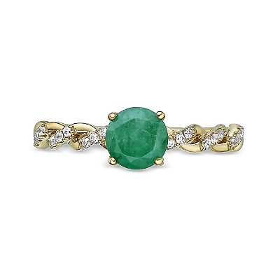Gemminded 10k Gold Twist Band Emerald & 1/10 Carat T.W. Diamond Ring